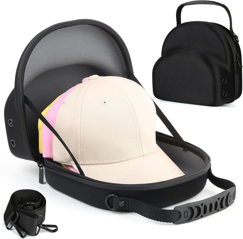 GERMUN Hard baseball hat case, Hat Carrier Travel Case with Adjustable Shoulder Strap, Hat cap case for 3 Baseball Caps - Perfect for Traveling & At-Home Storage (Black with Grey) - Image 1